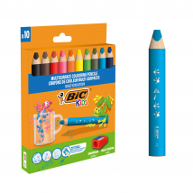 Lot De 10 Crayons De Couleur Multi-surfaces + Taille-crayons - Bic Kids - Couleurs Assorties
