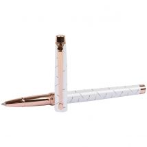 Stylo Roller - Noir - Palazzo - Pointe Moyenne - Oberthur - Blanc Et Cuivré