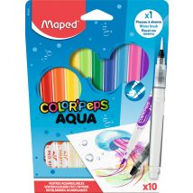 Lot De 10 Feutres Aquarellables + 1 Pinceau À Réserve - Maped - Couleurs Assorties - Color'peps Aqua
