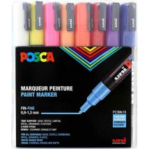 Set De 16 Marqueurs Posca - Pointe Conique Fine - Couleurs Classiques
