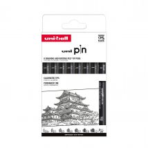 Lot De 8 Feutres Techniques Uni-ball - Uni-pin - Noir - Pointes Assorties 0.03 / 0.1 / 0.3 / 0.5 / 0.7 / 0.9 / 1.2 / Brush