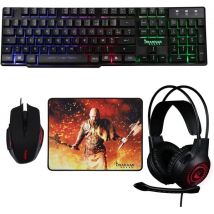 Pack 4 En 1 Gaming Konix - Drakkar Pack Rogue - Clavier + Casque + Tapis De Souris + Souris