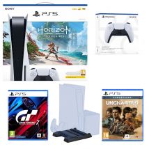 Pack Playstation 5 Std Horizon Forbidden West + 2 Manettes + Station De Recharge + Uncharted : Legacy Of Thieves Collection + Gran Tursimo 7 + - Sony