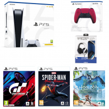 Pack Bundle Ps5 +horizon Forbidden West + Manette Dualsense Rouge + Gran Turismo 7 + Miles Morales + Casque - Sony
