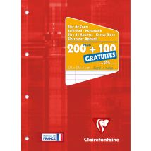 Bloc De Cours Encollé Grand Côté - A4 - Clairefontaine - 300 Pages (200+100 Gratuites) Lignées + Marge - Rouge