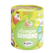 Coffret De Tampons En Bois Aladine - Stampo Bambino Ferme - 26 Pièces + 1 Encreur