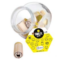 14 Tampons Bois Dans Bocal - Smiley - Aladine