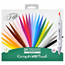 Lot De 24 Marqueurs À Alcool Double Pointe Graph'it - Couleurs Assorties - Brush Essential - Graph'IT