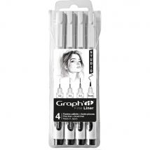 Lot De 3 Fine Liners Pointe Extra-fine + 1 Feutre Pinceau - Graph'it - Noir - Studio Manga - Graph'IT