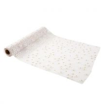 Chemin De Table Artyfêtes - La Petite Marguerite - Organza - Blanc Et Paillettes Or - 28 Cm X 5 M