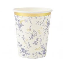 8 Gobelets Toile De Jouy - Blanc, Bleu Et Or - 255 Ml