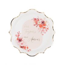 Lot De 8 Assiettes Artyfêtes - pour Toujours Mon Amour Love To Love - Carton - Blush, Rose Et Or - Ø23 Cm