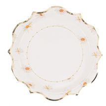 Lot De 8 Assiettes Artyfêtes - Daisy - Carton - Ocre, Blanc Et Or - Ø23 Cm