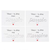 Lot De 2 Cartes À Relier Artyfêtes - veux-tu Être Mon Parrain / Ma Marraine ? - Blanc, Noir Et Rouge - 15 X 10 Cm