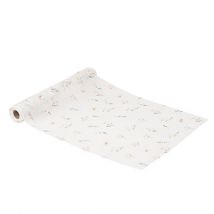 Chemin De Table Artyfêtes - Bucolique - Mousseline - Blanc, Ocre Et Vert Sauge - 28 Cm X 3 M