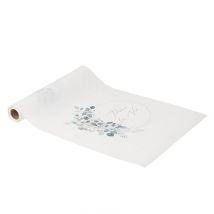 Chemin De Table Artyfêtes - pour La Vie Jardin Botanique - Tissu - Blanc Et Vert Sauge - 28 Cm X 3 M