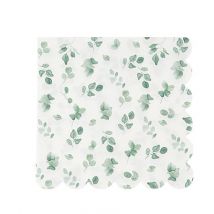 Lot De 16 Serviettes Artyfêtes - Jardin Botanique - Papier - Vert Sauge Et Blanc - 33 X 33 Cm - 3 Plis