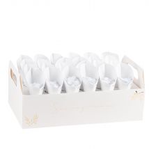 Lot De 24 Présentoirs De Cornets À Confettis Artyfêtes - servez-vous - Blanc Et Or - 36 X 21 X 16 Cm