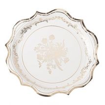Lot De 8 Assiettes Artyfêtes - Vintage - Carton - Blanc Et Or - Ø23 Cm