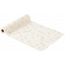 Chemin De Table - Feuilles De Houx - Mousseline - Crème Et Or - 28 Cm X 3 M - Artyfêtes