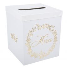 Urne Jolis Brins - Merci - Blanc Et Or - 21 X 25 Cm