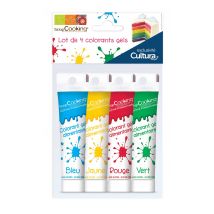 Lot 4 Colorants Gel Alimentaire Scrapcooking Exclusivité Cultura - Bleu, Jaune, Rouge, Vert - 80 G - Scrapcooking