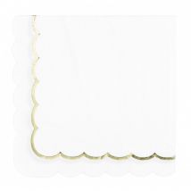 Serviettes Festonnées - Blanc Et Or - 33 X 33 Cm - Tim & Puce Factory