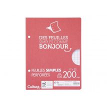 Feuilles Simples Blanches - 17 X 22 Cm - 200 Pages Grands Carreaux - 90 G/m² - Cultura