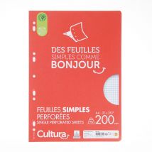 Feuilles Simples Blanches - Format A4 21 X 29,7 Cm - 200 Pages Petits Carreaux - 90 G/m² - Cultura