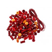 Sachet De Perles Rouges En Bois Avec Cordon - Créalia - Crealia enfants