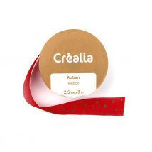 Ruban - Rouge Étoiles Dorées - 2,5cm X 3m - Noël Tradition – Créalia