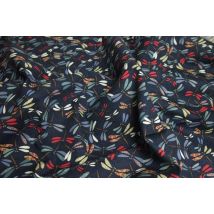 Coupon De Tissu - 45 X 55 Cm - Motifs Japonais Libellules - Fond Marine - Abc Collection