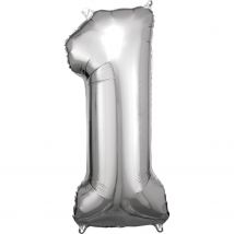 Ballon Métallisé Large - Nombre 1 - Argent - 33 Cm X 86 Cm - Riethmüller