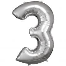 Ballon Métallisé Large - Nombre 3 - Argent - 53 Cm X 86 Cm - Riethmüller