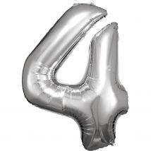 Ballon Métallisé Large - Nombre 4 - Argent - 66 Cm X 86 Cm - Riethmüller