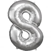 Ballon Métallisé Large - Nombre 8 - Argent - 53 Cm X 86 Cm - Riethmüller