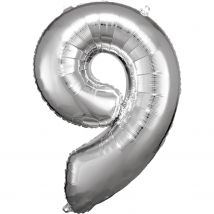 Ballon Métallisé Large - Nombre 9 - Argent - 63 Cm X 86 Cm - Riethmüller