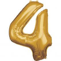 Ballon Métallisé Large - Nombre 4 - Doré - 66 Cm X 86 Cm - Riethmüller