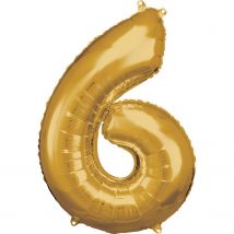 Ballon Métallisé Large - Nombre 6 - Doré - 55 Cm X 86 Cm - Riethmüller