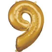Ballon Métallisé Large - Nombre 9 - Doré - 63 Cm X 86 Cm - Riethmüller