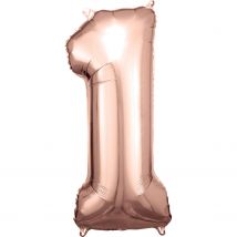 Ballon Métallisé Large - Nombre 1 - Rose Or - 33 Cm X 86 Cm - Riethmüller