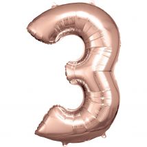 Ballon Métallisé Large - Nombre 3 - Rose Or - 53 Cm X 86 Cm - Riethmüller