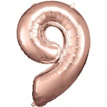 Ballon Métallisé Large - Nombre 9 - Rose Or - 63 Cm X 86 Cm - Riethmüller