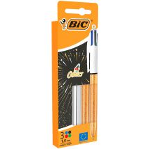 Coffret 3 Stylos Billes 4 Couleurs Bic - Shine - Pointe Moyenne