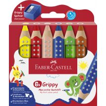 Crayons De Couleur Faber Castell - Grippy - 6 Pièces + Taille Crayon