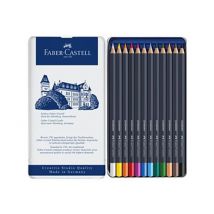 Boîte En Métal 12 Crayons De Couleur - Faber-castell - Couleurs Assorties - Goldfaber - Faber Castell