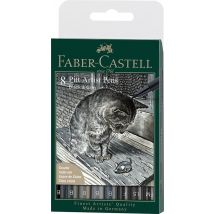 Pochette 8 Feutres Pitt - Noir Gris - Faber Castell