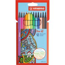 Lot De 12 Feutres De Dessin Pointe Moyenne - Stabilo - Couleurs Assorties - Pen 68 - Stabilo