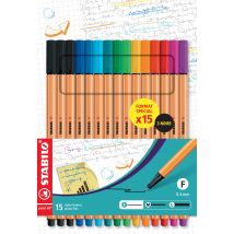 Lot De 15 Stylos Feutres Stabilo - Point 88 - Couleurs Assorties - Pointe Fine - Stabilo