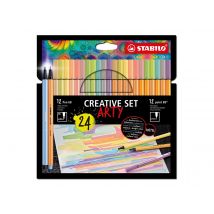 Set Créatif De 24 Feutres De Dessin Pointe Fine Et Moyenne - Stabilo - Couleurs Assorties - Pen 68 + Point 88 Arty - Stabilo